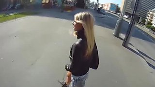 Amateur blonde teen gets paid cash to fuck in public