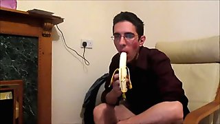 faggot eating banana - blowjob