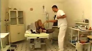 Stockinged Blonde Dildos Inside The Clinic