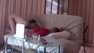 French curly long haired wife gets fucked on the sofa