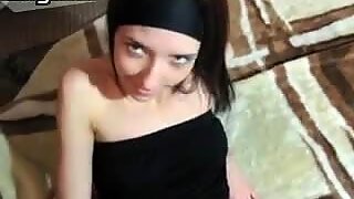 Beautiful brunette lady fucks missionary style on reality video