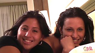 Two Spanish sluts have group sex with a old guy