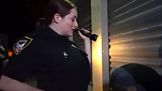 White sluts in cop uniforms worship hard black cock and fuck in threesome
