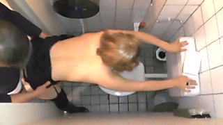 Blonde wife gangbanged at highway rest area toilet